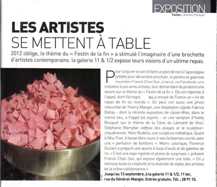 Le festin de la fin Presse LE LOCAL HEBDO aout 2012 NOUMEA 