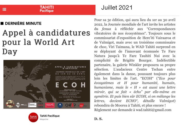 Tahiti Pacifique juil 2021Appel à Candidatures WAD2022 ECOH